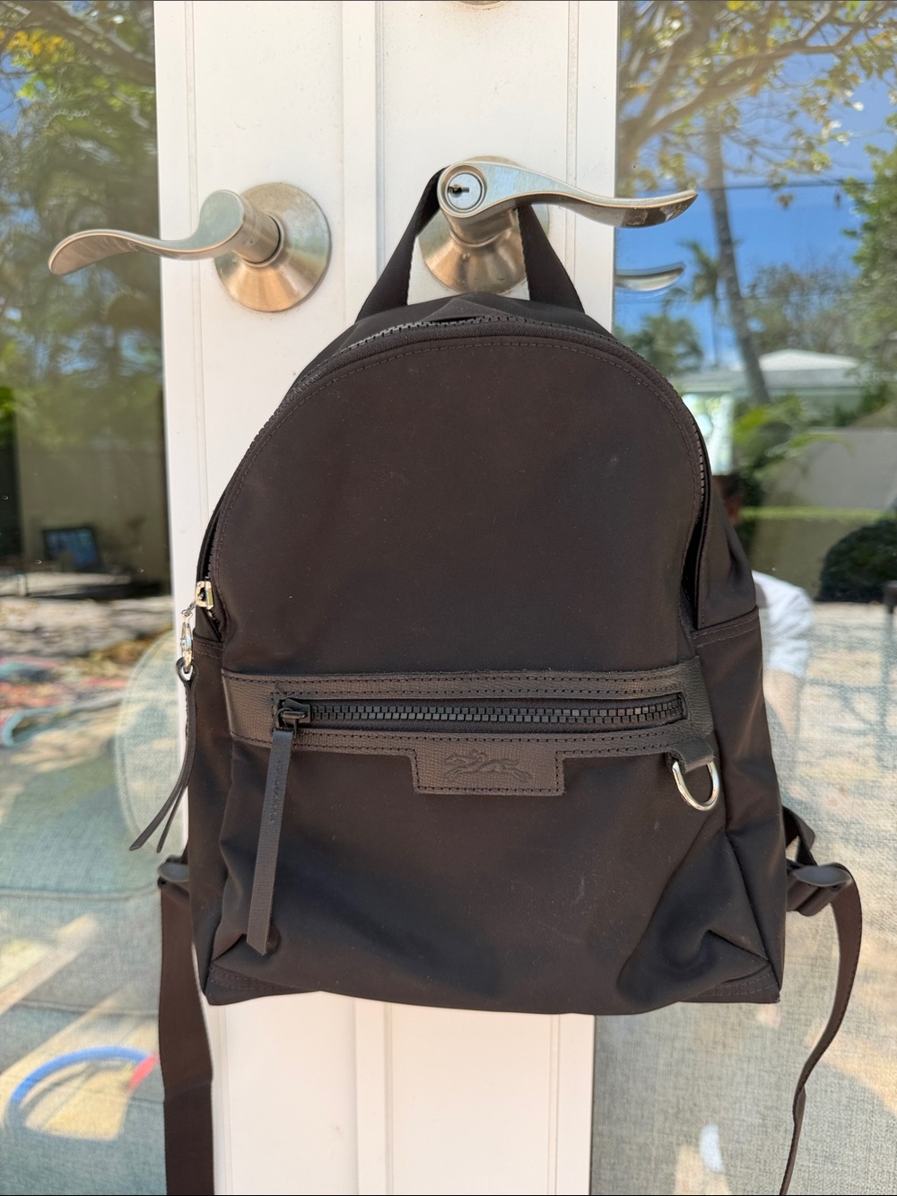 Longchamp Black Mini Nylon Backpack with Front Zip